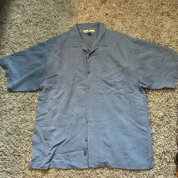 Tommy Bahama VTG Y2K Old Money Cabancore 100%Silk Blue Button Down Shirt SzL - Picture 2 of 6